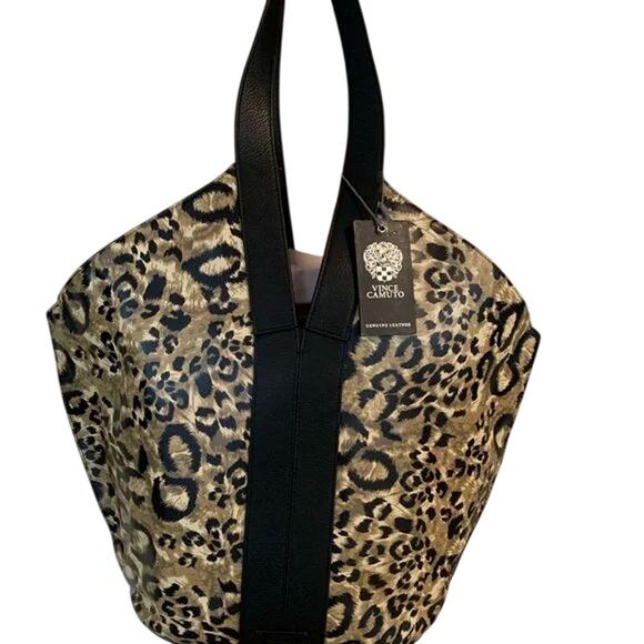NWT | VINCE CAMUTO 100% Leather Afina Leopard Print Tote Purse Bag - Picture 1 of 6